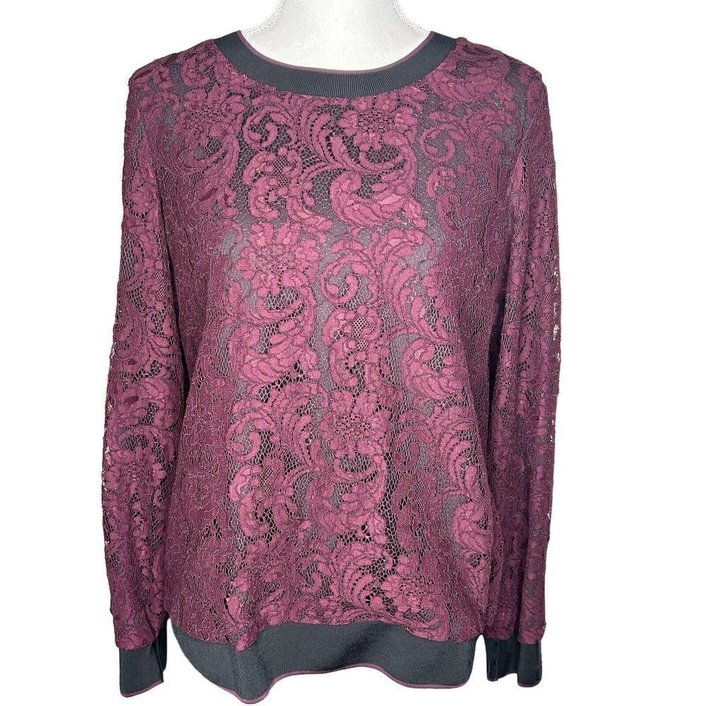 Lauren Ralph Lauren Women’s Long Sleeve Burgundy Lace Overlay Pullover Sz M